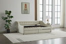 aybed Corner Bed Sofa Bed with Drawers Velvet Upholstered daybed Twin Daybed with Storage, Wood Slat Support (Beige,full,79.9'x58.2'x28.7')