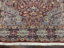 Persian Rug 7x10, Kirman Oriental Carpet 7 x 10 ft, Hand Knotted Wool Floral Medallion Semi Antique Persian Rug, Dark Red Light Blue Vintage
