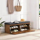 49" Shoe Storage Bench Entryway Shoe Cabinet Storage Ottoman with Padded Seat Cushion and Double Doors for Entryway, Hallway and Bedroom, Dark Grey