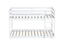 Solid Wooden , Solid Rubber Wooden Twin over Twin Floor Bunk Bed with Ladder ,Upper and Bottom Bed Platforms crafted with Strengthened Slats, White