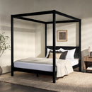 Modern Black Queen Canopy Bedframe with Slatted Headboard