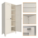 71'' 2 Shapely Door Cabinet With Lock, Metal Storage Cabinet with Doors and Adjustable Shelves, for Kitchen, Bedroom, Living Room(Beige)