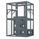 Grey Pine Wood Outdoor Cat House with Shelves and Weather Protection, Removable Wood Boxes