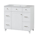 36' Bathroom Vanity with Ceramic Sink, White, Solid Wood Frame, Soft Close Doors, Adjustable Shelves, 3 Drawers ,Including Double-Depth Drawer for Hairdryer Storage(Old sku:SV000003AAW-2)