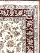 Pak Persian Rug 6x9, Floral Allover Carpet 6 x 9 ft, Cream and Maroon Hand Knotted Wool and Silk Fine Oriental Rug, Traditional Vintage Rug