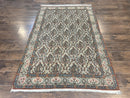 Persian Qum Rug 5x6, Cream Wool Hand Knotted Carpet, Repeated Boteh Paisely Design, Semi Antique Vintage Rug, Very Fine Weave 5 x 6 Rug