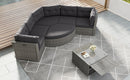Elegant Patio Furniture Set Outdoor Daybed Rattan Sectional with Cushions and Center Table, Grey, Iron + Rattan