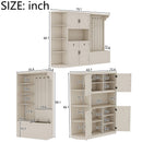 Multifunctional left-right combination hall cabinet (can be used separately) with storage and 4 hooks, storage cabinet/ hall tree 2 in 1 for living room, kitchen and hallway,antique Beige
