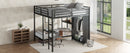 King over Twin XL Size Bunk Bed Frame with Built-in Wardrobe, Metal Bunk Bed with Foldable Desk and, Black