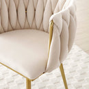 Modern Velvet Dining Chairs Set of 2, Upholstered Woven Dining Chair with Golden Metal Legs, Upholstered Dining Chairs for Dining Room, Kitchen, Vanity, Living Room