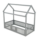 Wood House Bed With Fence And Door