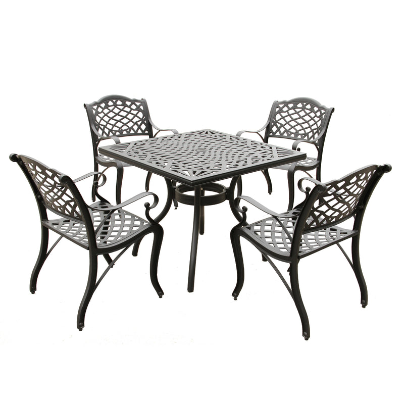 Outdoor Aluminum 5pc Square Black Patio Dining Set with Four Chairs