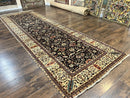Indo Persian Rug 5x15, Wide Runner Rug 5 x 15 ft, Wool Hand Knotted Vintage Carpet, Black & Cream, Floral Allover Long Oriental Rug