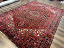 Persian Heriz Rug 7x10, Geometric Pattern, Red Ivory Navy Blue
