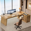 Executive Corner Desk 78 Inch Drawers Brown Shelves
