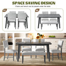 6PCs Dining Room Table Set, Rustic Farmhouse Dining Room Rectangular Table with 4 Upholstered Chairs and Bench, Solid Wood Kitchen Dining Table Set for 6 Persons