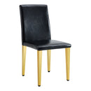 A Set of 4 Black PU Leather Backrest Chairs with Gold Metal Legs - A Perfect Pairing, Ideal for Minimalist and Modern Home Décor Styles, with Product Dimensions of 16.2*18.5*34.6 inches