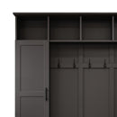 ON-TREND Versatile 3-in-1 Hall Tree with 6 Hooks, Farmhouse Walnut Storage Bench with Adjustable Shelves, 55'W Modern Entryway Coat Rack with Multiple Storage Space for Mudroom, Living Room, Black