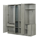 4-Door Wardrobe with Shelves, Drawers, and Full-Length Mirror, Gray