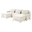 Elegant Three-Seater Sofa with Movable Ottomans and Lumbar Pillow, Chenille Fabric, Beige