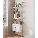 73 Inch Tall Bookshelf With Cabinet Industrial Ladder Wall Shelf White Gold