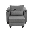 Convertible Chaise Lounge Sofa Chair Corduroy Sleeper with USB Ports, Cup Holders, Storage, Grey