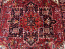 Persian Heriz Rug 8x11, Geometric Design, Red & Cream