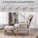 Beige Accent Chair With Ottoman Adjustable Backrest