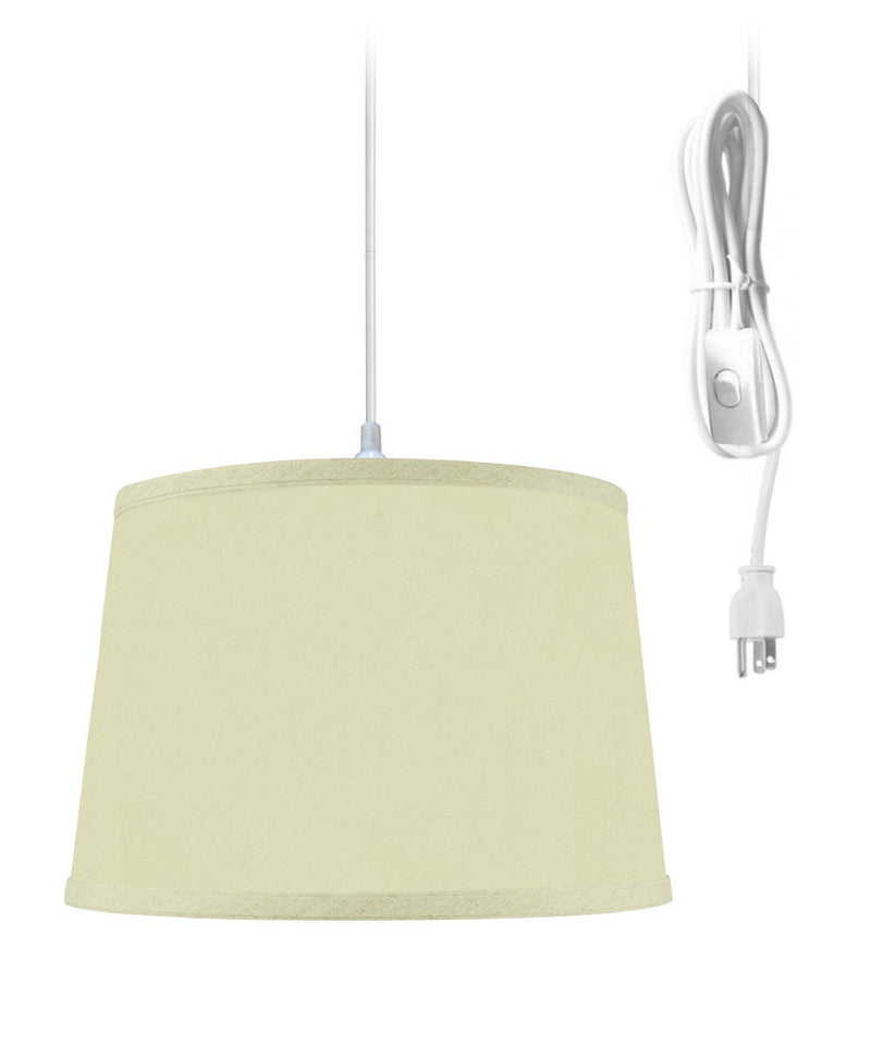 12"W 1 Light Swag Plug-In Pendant  Drum Egg Shell Shantung Shade White Cord