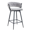 Set of 2 Swivel Bar Stools with Breathable Linen Cushions - Light Gray Seat & Black Iron Frame, Counter Height Stools for Kitchen Island, Dining or Pub