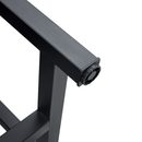 Table and chair set.71*35.4 inch White And Black Spliced Dining Table With Storage Function In The Middle Of The Table Legs.Paired With 8 Black PU Dining Chairs, Simple And Versatile.