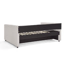 Full Size Daybed with Trundle Upholstered Sofa Bed, with Vertical Stripes, Linen Fabric, Beige (82.5'x58'x30')