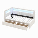 Upholstered Twin Size Platform Bed with USB Ports and LED Belt, With 2 Drawers, White