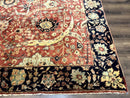 Indian Agra Rug 9x11, Terracotta and Navy Blue, Sickle Leaf Rug