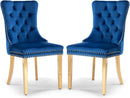 Blue Velvet Dining Chair Set Of 2 With Tufted Nailhead Trim