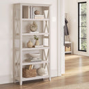 Tall 5 Shelf Bookcase Linen White Oak Modern Farmhouse