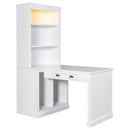 83.4'Tall Bookshelf with Writing Desk, Modern Bookcase with Study Desk, Workstation with Storage Shelf,Storage Bookcase with Open Shelves and LED Lighting for Living Room,Home Office,White