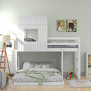 Wooden Twin Over Full Bunk Bed, Loft Bed with Playhouse, Farmhouse, Ladder and Guardrails, White( old sku: LT000327AAK )