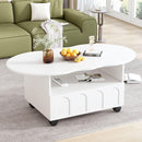 Flexible Cream Style Coffee Table with 2 Brake Wheels, Cloud Top Side Table with Drawer, Irregular Center Table with Large Storage for Living Room, White, 39.37"x 23.6"