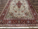 Persian Qum Rug 7x11, Beige and Red, Highly Detailed Floral Pattern, Fine 260 KPSI