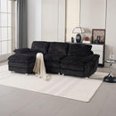 Modern Deep 3-Seat Sofa Couch with Ottoman, Polyester Sofa Sleeper Comfy Upholstered Furniture for Living Room, Apartment, Studio, Office,Dark Black
