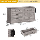 Grey Farmhouse 6 Drawer Dresser 59 Inch Wide With Air Purifier