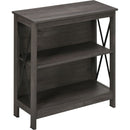 Industrial Style Corner Open Bookshelf with Storage Shelves and Metal X Bar Frame for Living Room, Dark Grey