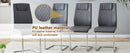 Table and chair set.71 * 35.4 inch rectangular dining table.Tempered Glass Tabletop,Silver 7-shaped Metal Table Legs.Paried With 6 Dark Gray High-quality PU Chairs With Arched Metal Legs.