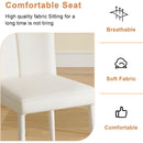 Modern minimalist dining chairs, white PU back and seat cushion, white metal legs, suitable for dining room,living room.Cream-Style dining chairs with a vertical line design on backrest.Six Pieces.