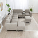 Convertible Sectional Corduroy  Sofa with Storage Ottoman,Cupholders, USB Ports for Living Room Apartment,Gray