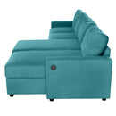 Convertible U-shaped Sectional Sofa with Storage Chaise Lounges & USB Ports, Teal, Twill Polyester, 103.9'