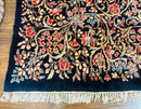 Antique Persian Kerman Rug 10x13, Navy Blue Floral Carpet, Fine 270 KPSI