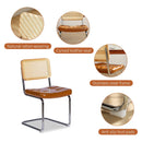 Dining Chairs Set of 2, Fauex Leather Rattan Side Accent Chairs with Chrome Legs, Modern Mid Century Breuer Designed Chairs, Upholstered Dining Living Room Kitchen Chairs (Brown-2pcs)