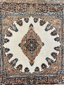 Square Persian Kirman Rug 4x4, Semi Open Field, Handmade